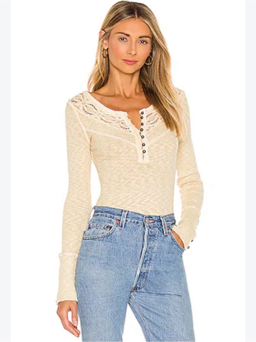 Free People Come on Over henley top in oatmeal sz small